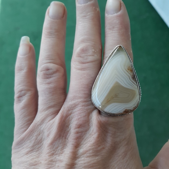 New Oversized Botswana Agate 925 Silver Ring. - Picture 8 of 8